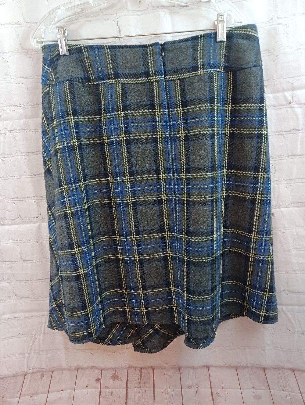 Cato Plaid A-Line Skater Skirt Size 14 Blue Gray Green Lined Preppy - Picture 4 of 7